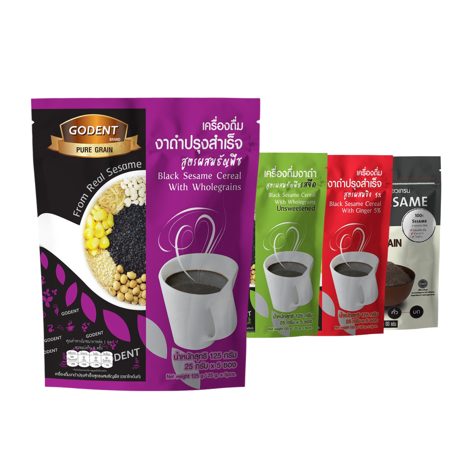 Godent Pure Grain [โกเด้นท์ เพียวเกรน] เครื่องดื่มงาดำ ผสมธัญพืช 125 กรัม